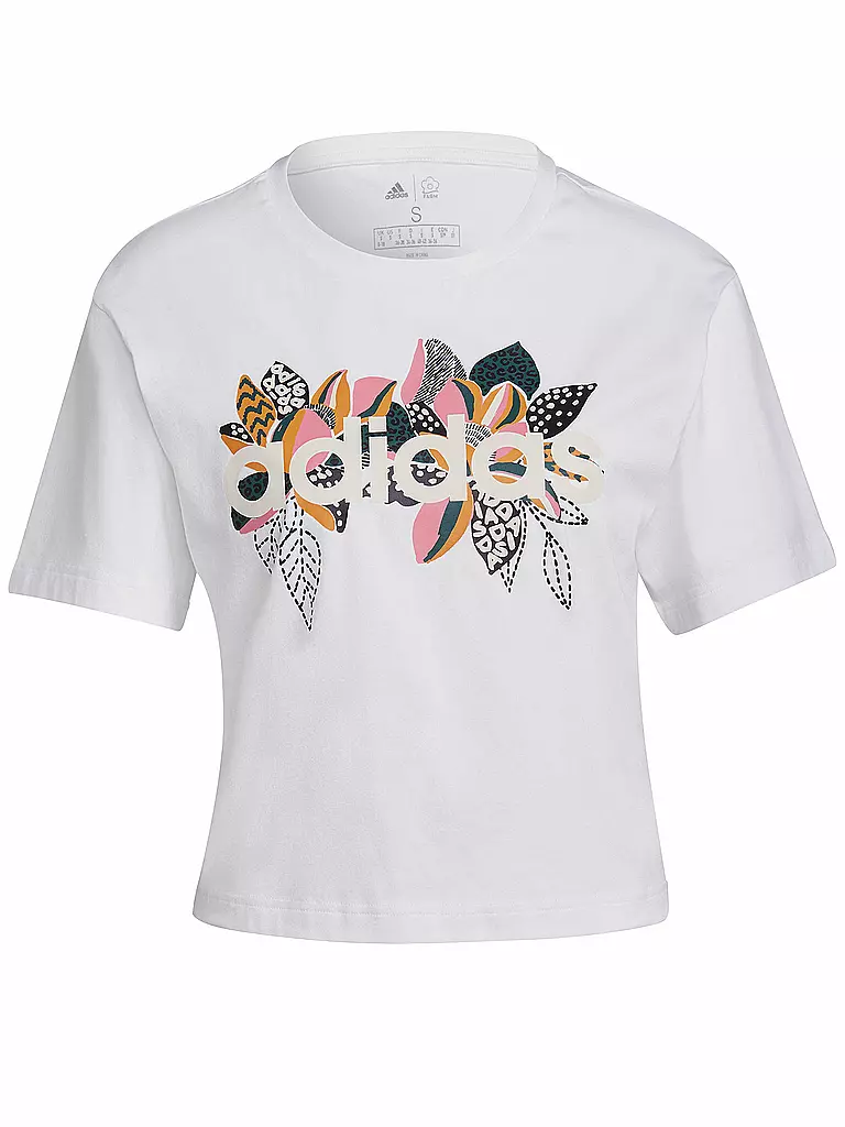 ADIDAS | Damen T-Shirt  x FARM Rio Print Boyfriend Cropped Cotton Logo | weiß