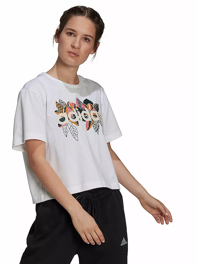 ADIDAS | Damen T-Shirt  x FARM Rio Print Boyfriend Cropped Cotton Logo | weiss