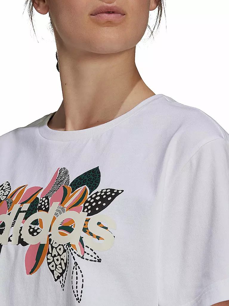 ADIDAS | Damen T-Shirt  x FARM Rio Print Boyfriend Cropped Cotton Logo | weiß