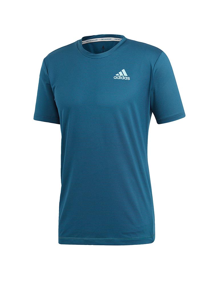 ADIDAS Herren Tennisshirt Parley Striped blau | M