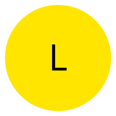 Ein leuchtend gelber Kreis mit einem fetten schwarzen Buchstaben „L“ in der Mitte. Der Hintergrund ist weiß.