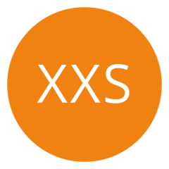Orangefarbener Kreis mit weißem Text „XXS“ in der Mitte.
