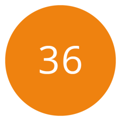 Orangefarbener Kreis mit der Zahl 36 in Weiß in der Mitte.