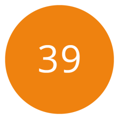 Ein orangefarbener Kreis mit der Zahl 39 in Weiß in der Mitte darin.