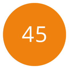 Orangefarbener Kreis mit der Zahl 45 in Weiß in der Mitte.