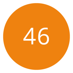 Orangefarbener Kreis mit der Zahl 46 in Weiß in der Mitte.