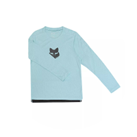 Hellblaues Langarmshirt mit schwarzem Fuchskopf-Logo auf der Vorderseite, das auf weißem Hintergrund abgebildet ist.