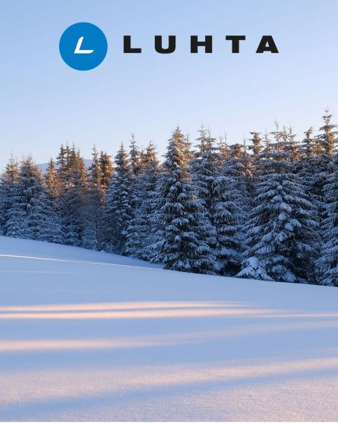 Person in schwarz-gelber Skijacke und -hose, mit Helm und Schutzbrille, von hinten gesehen. Oben ist das „LUHTA“-Logo auf einem einfarbigen Hintergrund zu sehen.