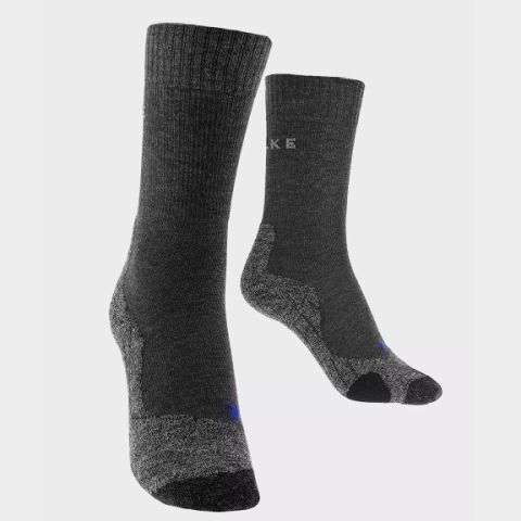 Ein Paar dunkelgraue Socken mit hellgrauen Akzenten ist vor einem schlichten weißen Hintergrund abgebildet. Das Wort „DAMEN“ ist in fetten weißen Buchstaben über das Bild gelegt.