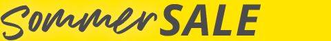 Gelbes Banner mit der Aufschrift "Summer SALE" in fetter, dunkler Schrift und Blockbuchstaben, das für einen saisonalen Ausverkauf wirbt.