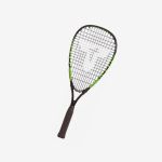 Ein schwarz-grüner Racquetballschläger mit schwarzem Griff, abgebildet auf weißem Hintergrund.