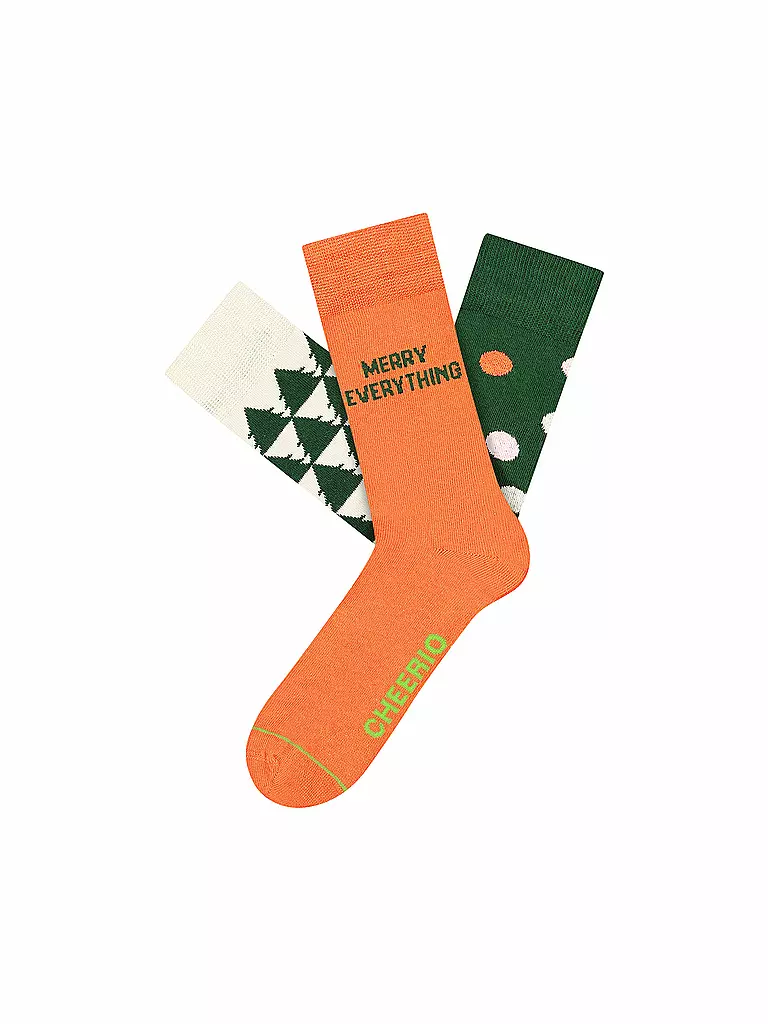 CHEERIO | Freizeitsocken Christmas Trees & Balls 3er Pack | orange