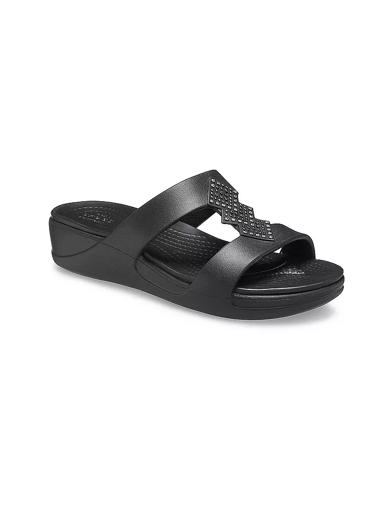 CROCS | Damen Badepantoffeln Crocs Monterey Shimmer Slip-On Wedge | schwarz