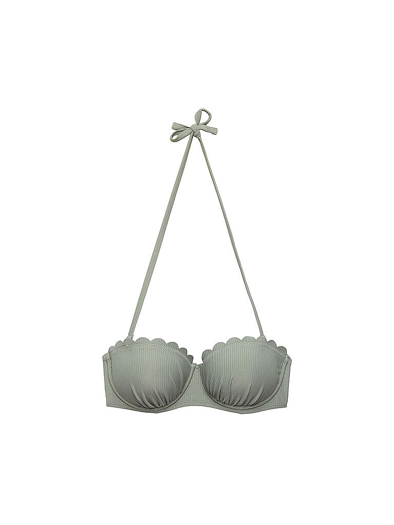 ESPRIT Damen Bikinioberteil BandeauTop mit Wellenkante wattiert grün