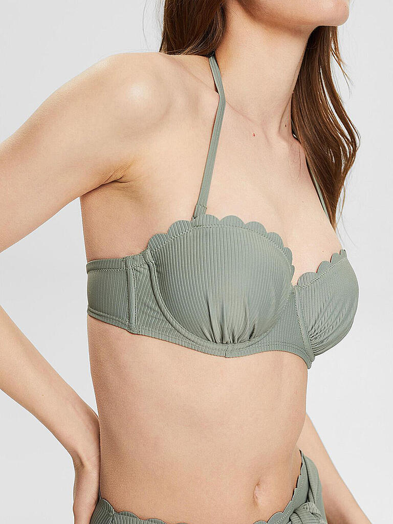 ESPRIT Damen Bikinioberteil BandeauTop mit Wellenkante wattiert grün