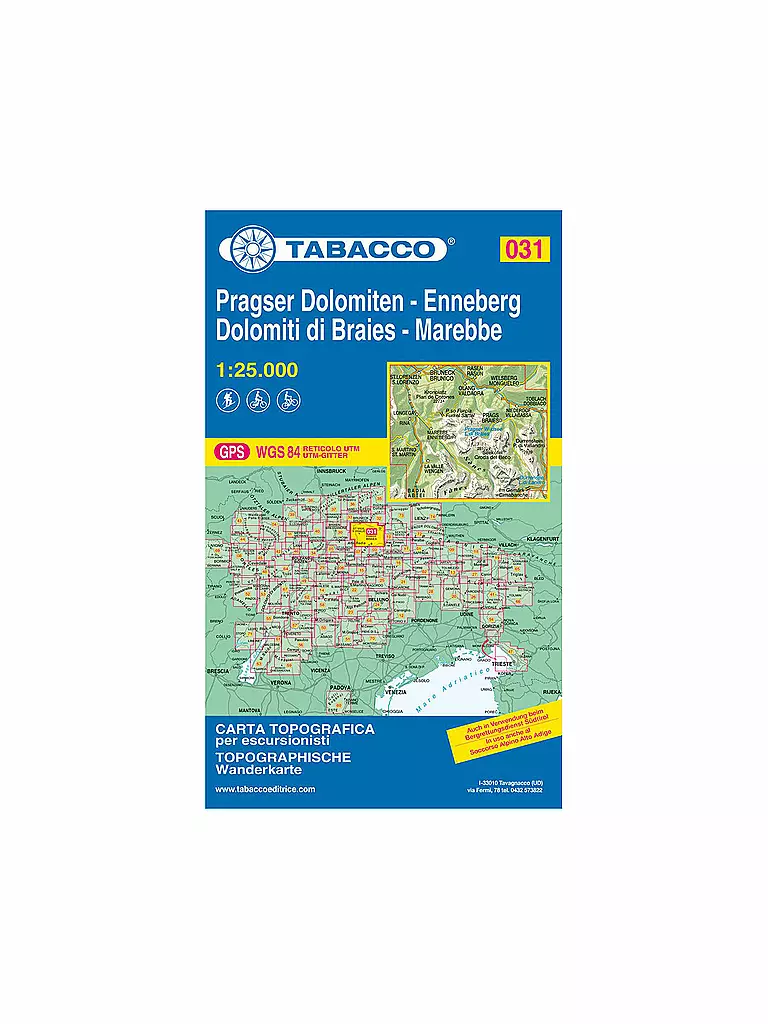 FREYTAG & BERNDT | Tabacco-Karte 031 Pragser Dolomiten/Dolomiti di Braies Enneberg/Marebbe 1:25.000 | keine Farbe