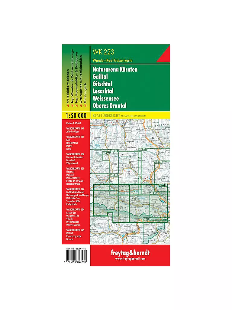 FREYTAG & BERNDT | Wanderkarte Karnische Alpen-Gailtal-Gitschtal-Nassfeld-Lesachtal-Weissensee-Oberdrautal, 1:50.000 | keine Farbe