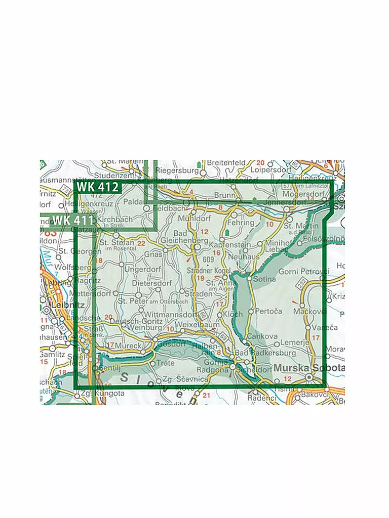 FREYTAG & BERNDT | Wanderkarte WK 412 Südoststeirisches Hügelland - Vulkanland - Bad Gleichenberg - Bad Radkersburg, 1:50.000 | keine Farbe