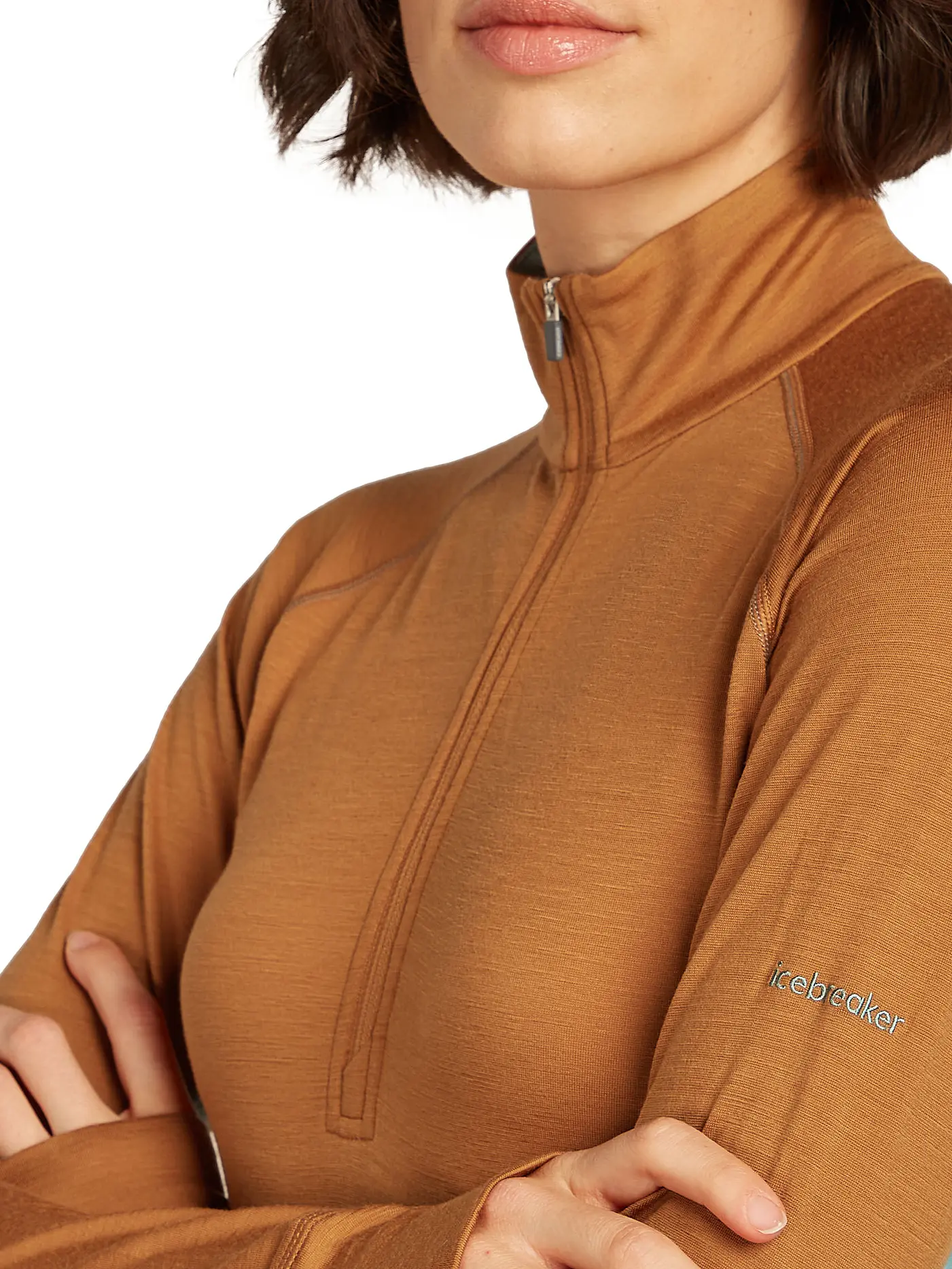 ICEBREAKER | Damen Unterzieh Zipshirt 200 ZoneKnit™ Merino | hellbraun