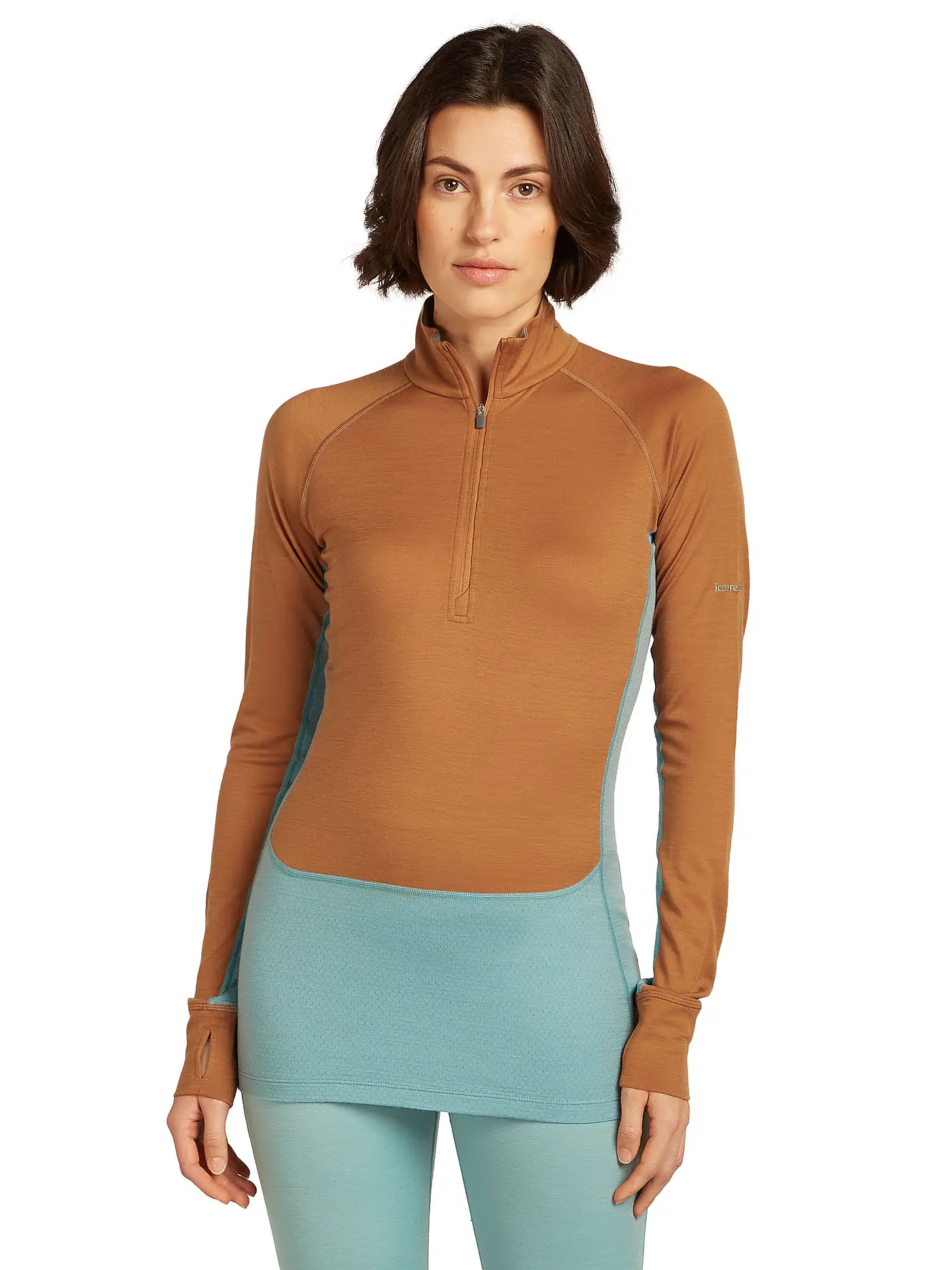ICEBREAKER | Damen Unterzieh Zipshirt 200 ZoneKnit™ Merino | hellbraun