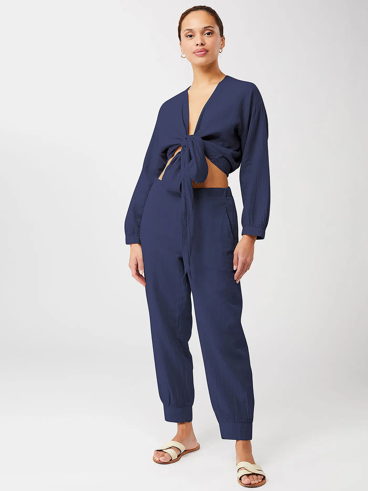 MANDALA | Damen Yogashirt Wrap Mousselin | dunkelblau