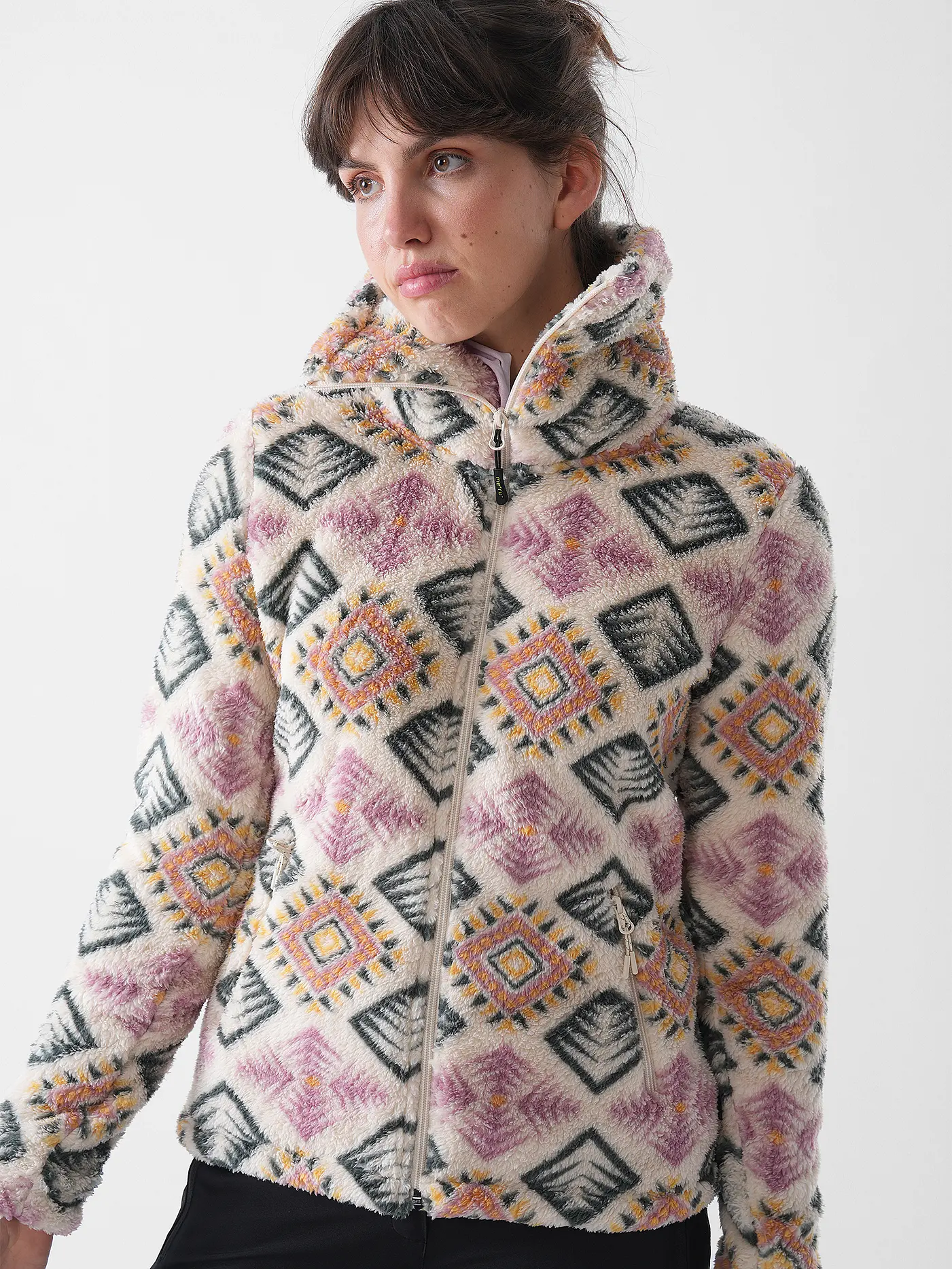 MERU | Damen Fleecejacke Kurgan Print | dunkelgrün