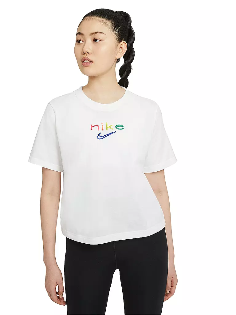 NIKE | Damen Fitnessshirt Boxy Rainbow Dri-FIT | weiß