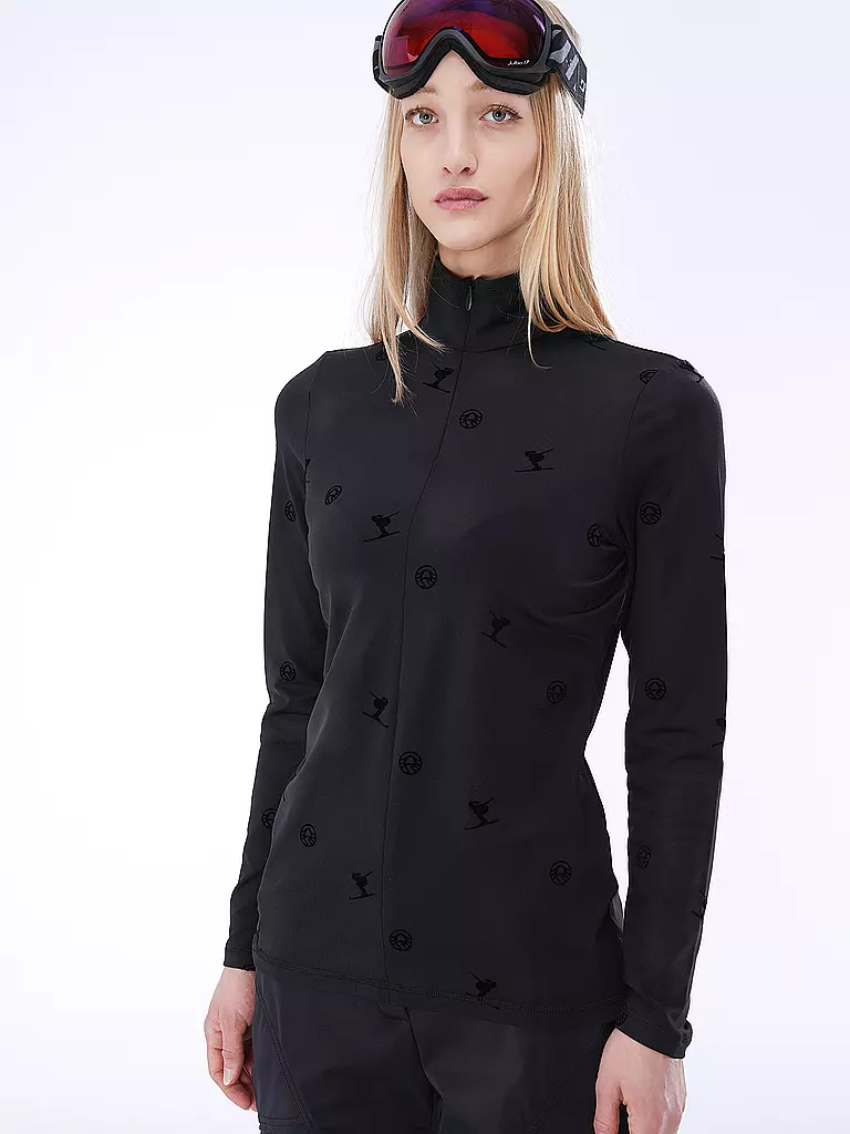 SPORTALM | Damen Unterzieh Zipshirt mit Flock-Print  | schwarz