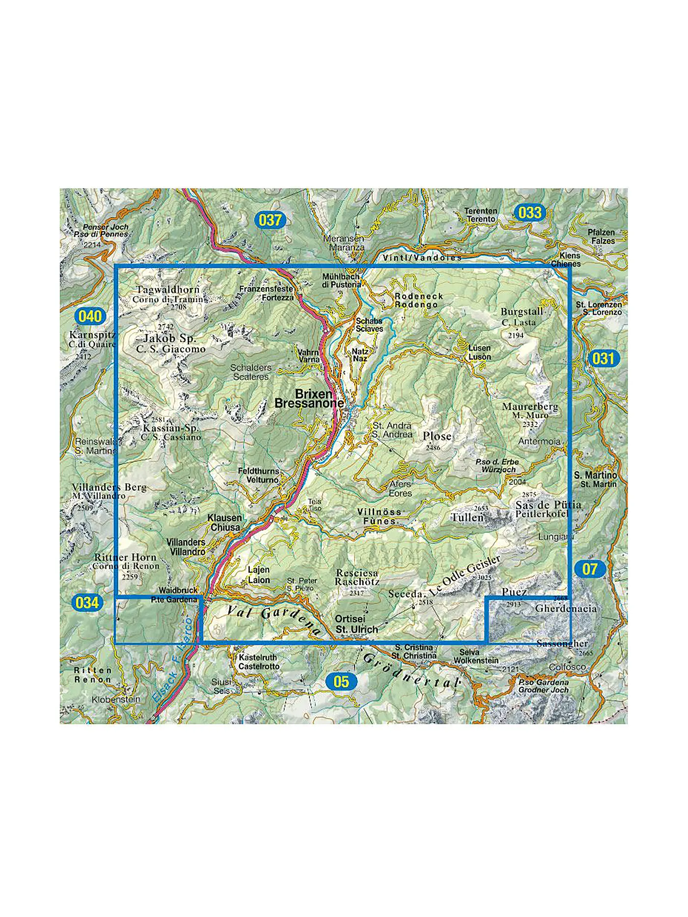TABACCO | Wanderkarte Brixen/Bressanone, Villnössertal/Val di Funes Maßstab 1:25.000 | keine Farbe