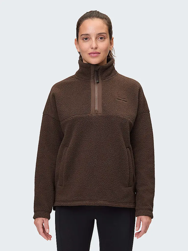 VENICE BEACH | Damen Fitnesssweater Sarah HalfZip | braun